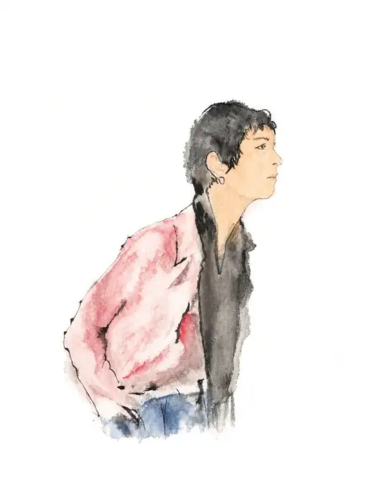 Profile figure wearing a pink jacket, painted by hand.