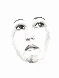 Light grey face study with lost edges and large areas of untouched paper.